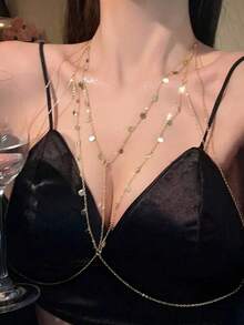 1件装女士性感流苏链，多层身体链，个性时尚百搭胸链，身体链配饰，音乐节，情人节派对 - 彩色 - 查看 9