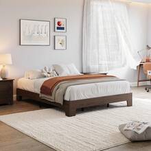 Queen 10 Inch Nogal natural Cama tipo plataforma de madera con base de láminas, sin box spring, fácil de armar, estilo minimalista para recámara - Marrón - Ver 8