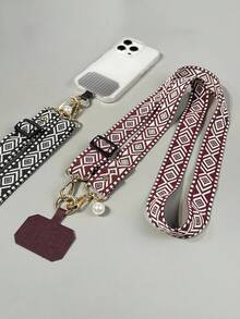 1条波西米亚风长款可调节编织挂绳，复古菱形图案细编织斜挎项链绳，适用于户外、手提包、手机壳 - 彩色 - 查看 4