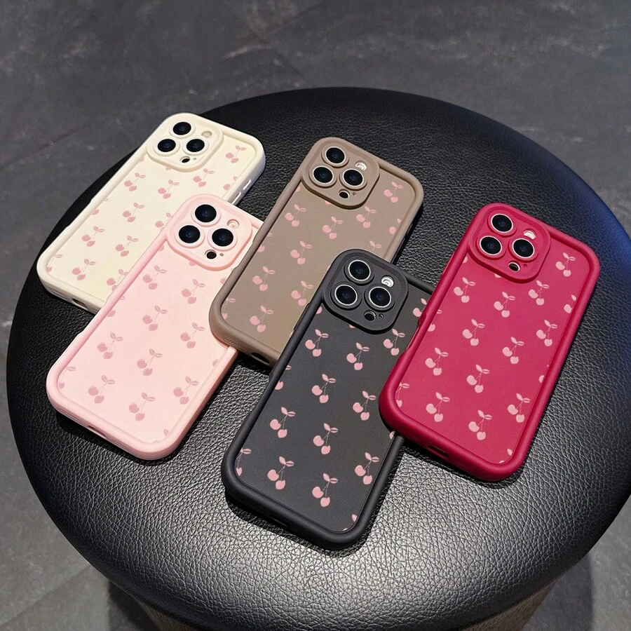 La carcasa del teléfono anti - caída simple y de moda está hecha de material tpu con un patrón de cereza para iPhone 17, 16, 15, 14, 13, 12, 11 Pro / air / xR / XS y samsungs25 / S24 / S23 / S22 / Fe / plus, que ofrece protección de amortiguación. Regalos para amigos y San valentín. - Blanco - Ver 1