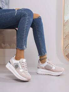 AMEIRATE Gentle Style Versatile Casual Sports Shoes, Round Toe Lace-Up Retro Metal Buckle Design, Comfortable Breathable Platform Height-Increasing Shoes - Pink - View 7