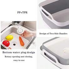 9L 2.4Gal Dish Basin Collapsible With Drain Plug Carry HandlesKitchen Storage Tray Dish Wash Basin Portable Dish Tub Foldable Dishpan For Camping RV Gray - 灰色的 - 查看 5