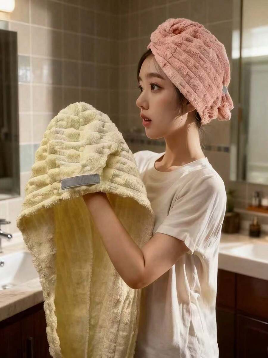 1/2/3件装竹纹珊瑚绒超强吸水干发巾，特大尺寸，系带设计，速干，适用于家庭、浴室、酒店、旅行、洗脸和沐浴 - 彩色 - 查看 1