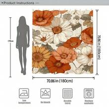 1pc Hibiscus Flower Pattern Shower Curtain, With Hooks, Made Of Polyester, Vibrant Floral Print, Creates A Fresh And Elegant Bathroom Decor