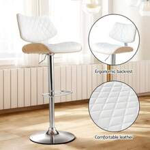 Bar Stools Kitchen Dining Chairs Gas Lift Stool Wooden Leather White - White - View 6