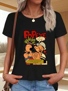 Camiseta de  con estampado de  y espinacas para uso diario - Negro - Ver 6
