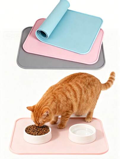 1pc/2pcs Pet Feeding Mat, Highly Absorbent, Suitable For Cats & Dogs, Quick Drying, Easy To Clean, Can Also Be Used For Placing Pet Water Bowls, Pet Supplies, Water Bowl Mat For Cats, Dogs And Other Small Pets