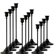 12pcs Elegant & Romantic European Candles For Dinner, Wedding Decoration, 6pcs Tabletop Candle Holders, Conical Metal Candle Holders, Room & Home Decor - Black - View 1