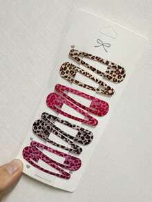 Clip para el cabello con forma de estrella y gota de agua con estampado de leopardo (tarjeta de papel al fondo de forma aleatoria) (el ligero blanqueamiento en los bordes debido al proceso de impresión es normal), pinzas para el cabello, pasador para el cabello, barrettes para el cabello - Multicolor - Ver 6