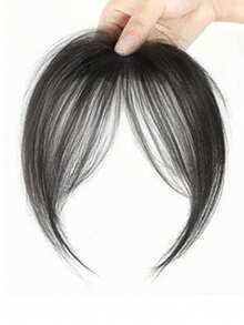 空气刘海，带鬓角，斜刘海造型，夹式接发，轻盈飘逸，逼真自然，隐形，增加发量，自然黑色，夹式接发，新手友好，易于佩戴，适合女性。