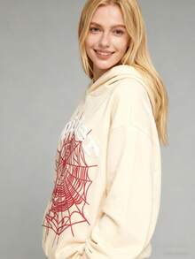 Men's Y2K Hoodie Hip Hop Spider Web Lettering Printed Sweatshirt - Aprikos - Visa 3