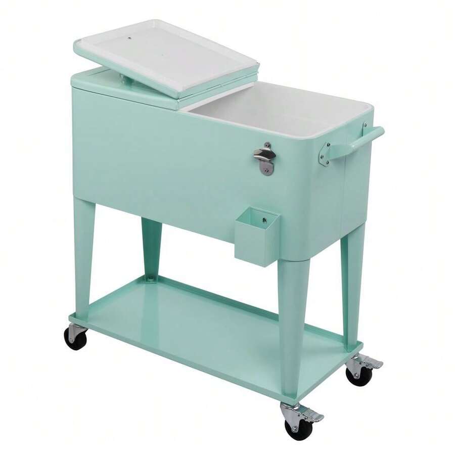 80QT Rolling Outdoor Patio Cooler Cart On Wheels Portable Ice Chest With Shelf - 預設 - 查看 1