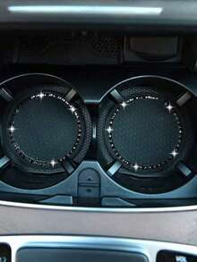 2pcs Set Black Diamond Studded Car Cup Holder Anti-Slip Coaster - Black Diamond Coaster - View 2