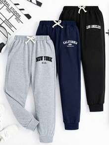 3件套青少年男童休闲字母图案运动裤套装 - 彩色 - 查看 1