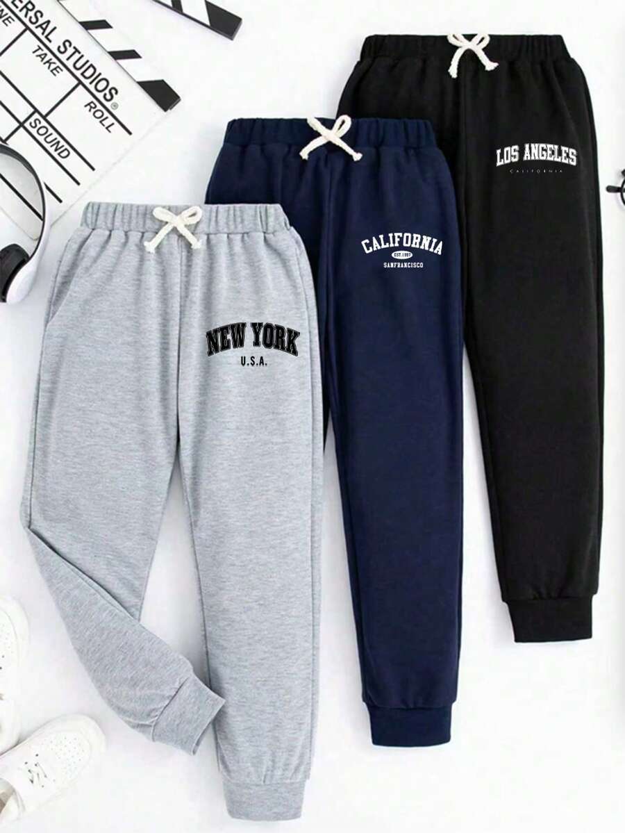 3件套青少年男童休闲字母图案运动裤套装 - 彩色 - 查看 1