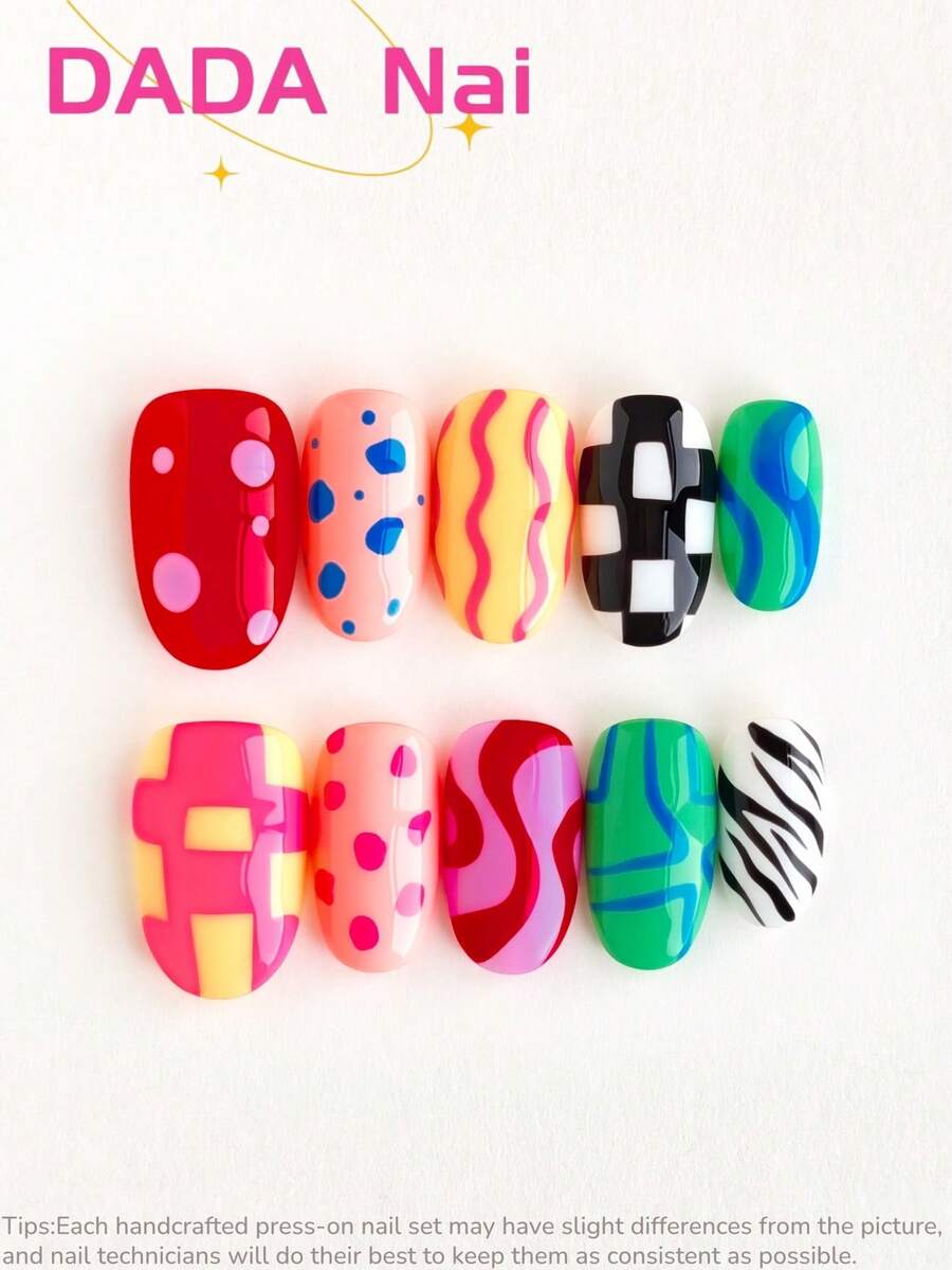 10pcs Handmade Acrylic Nail Stickers, Nail Art Supplies, Oval Nail Stickers, Short Nail Stickers, Colorful Nail Stickers, Christmas Nail Stickers, Affordable Price, Cute Nail Stickers, Polka Dot Nail Stickers, Autumn Nail Stickers, Party Nail Stickers, Plaid Nail Art, Zebra Print Nail Art, Linear Geometric Nail Art, Fine Glitter, Solid Color, Nail Art Set, Includes Nail Tools Press On Nails