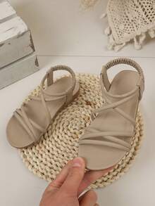 1 Pair Retro Open Toe Sandals For Kids, Summer New Fashion Breathable Slip-On Beach Shoes, Soft Bottom Anti-Slip