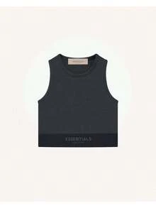 Essentials Black Sport Tank 'Iron'  Women's Slim Fit Tank Top, Breathable Ribbed Summer Tops American Casual Style, Gym Clothes Workout Sets Women Yoga And Urban Adventures. - 黑色 - 查看 9