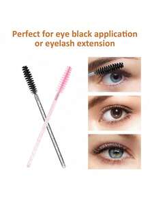 50/100支装一次性睫毛膏刷，尼龙刷毛睫毛刷，无香型眉毛延长器（带ABS塑料杆），适合中性肌肤 - 粉色和黑色刷头套装，日常必需品，返校用品，女士礼物，圣诞礼物，家居装饰