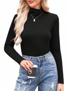 Women's Turtleneck Long Sleeve Layer Tops Basic Cotton Tees Soft Thermal Underwear Blouse, Fashionable 2025 Style D60Q - Trắng+trắng - Xem 4