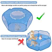 ASJaula de animales pequeños parque de juegos para mascotas con apertura superior plegable y transpirable valla de yark para conejos hamster chinchillas y erizos Azul - azul - Ver 3