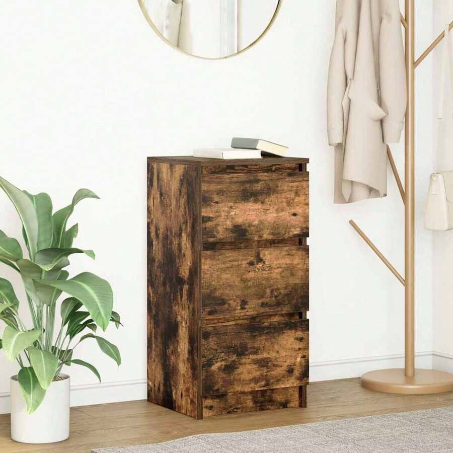 Buffet vidaXL en chêne fumé, 37,5 x 35 x 76 cm, bois d'ingénierie - Multicolore - Voir 1