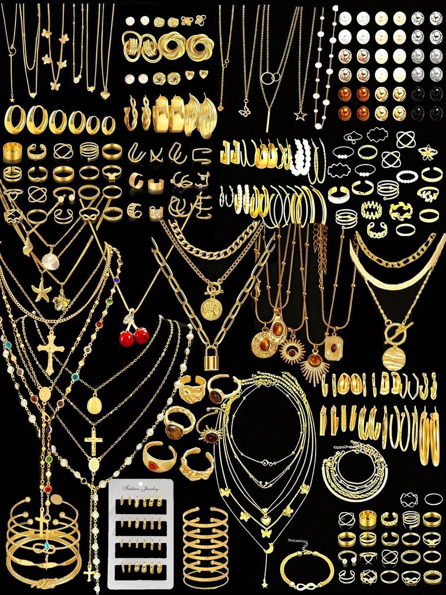 86pcs/58pcs/68pcs/39pcs/35pcs/12pcs Vintage Elegant Fashion Retro Coin Style Metal Multi-Element Faux Pearl Heart Flower Butterfly Pendant Jewelry Set Necklace Ring Earrings Suitable For Women Date Holiday Wedding Party Birthday Gift Daily Wear Autumn/Winter Christmas Valentine's Day Anniversary, High Cost-Effective Jewelry - Multicolor - View 1