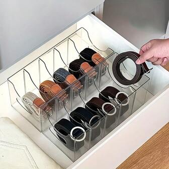 1pc Belt Organizer - Clear Multi-Compartment Storage For Belts, Ties, And Scarves - Perfect For Home Organization, Belt Organizer For Closet, Wardrobe Management, Spacesaving Solution, Minimalist Design, Durable Plastic, Sturdy Construction, Tie Holder, Neat Freaks, Fashion Enthusiasts