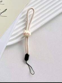 1pc Adjustable Nylon Lanyard With Beige Bear & Rabbit Charms, For Phone, USB, Keys