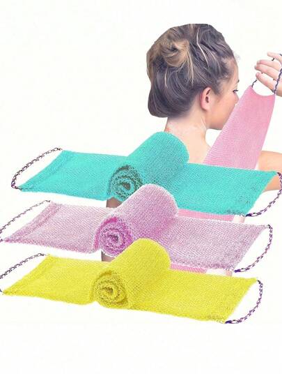 2pcs African Net Exfoliating Bath Towel Set, Double-Sided Design For Gentle/Coarse Exfoliation, Effective Body Scrubbing, Shower Back Scrubber, Quality Mesh Material, Convenient Tie Design, Loofah Bath Towel, Body Sponge, Leaves Skin Smooth, Suitable For Daily Use (Blue, Purple)