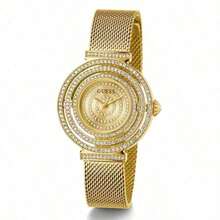 Guess 1件女士梦幻香槟色圆形表盘模拟腕表，精致链式设计，独特球形水晶连接，水晶表圈和表盘相得益彰，女士礼物，GW0550L2 - 金色 - 查看 8