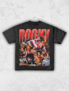Vintage 90s ROCKY BALBOA Tee Shirt Homage Retro Classic Graphic Tee Bootleg Bestseller Unisex Sport - Black - View 1