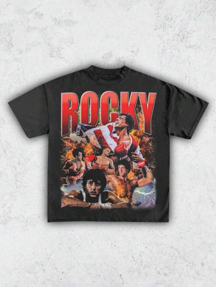 Vintage 90s ROCKY BALBOA Tee Shirt Homage Retro Classic Graphic Tee Bootleg Bestseller Unisex Sport - Black - View 1