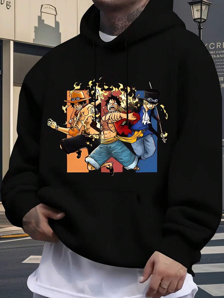 Men's Casual Sweatshirt With Chunky Print CA6T - 黑色 - 查看 1