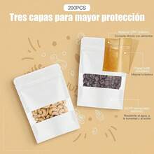 Bolsas Hermeticas de 200 Piezas,Bolsas Pouch con Ventana y Cierre Hermético Cremallera, Resellables para Dulces,Accesorios, Aperitivos, Joyería Más - Blanco - Ver 3