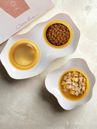 1 Piece, Pet Food Base Bowl, Cat Bowl, Dual And Single Bowl Design, Cat And Dog Food Bowl, Egg Yolk Shaped Pet Bowl