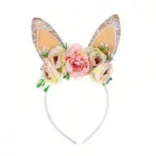 Diadema de Pascua con flores y orejas de conejo, accesorios para el cabello de Pascua para niñas, decoraciones para fiestas, lindo diseño de orejas de conejo y flores pastel, tela suave, ideal para la búsqueda de huevos de Pascua, disfraces de fiesta y accesorios para el cabello del Festival de Primavera. - Caqui - Ver 6