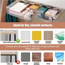 2 Pack Under Desk Storage Drawers Slide Out-Drill-On Or Self-AdhesiveLargeandMedium Drawer Under Desk Organizer Under Table Drawer For Home Office School Organization And Storage - Transparent White - View 3