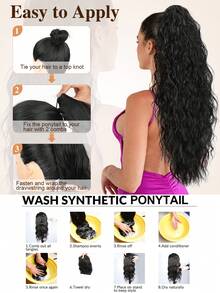 Ponytail Extension, 26 Inch Bohemian Style Drawstring Ponytail Hair Extensions For Women, Long Curly Wavy Pony Tail Natural Synthetic Hairpiece For Women - Multicolor - View 6