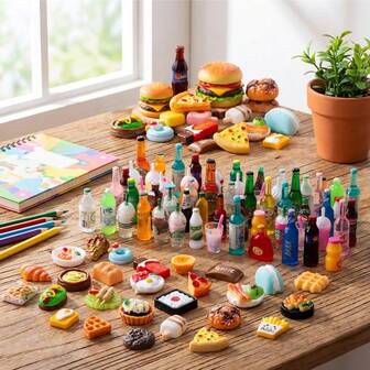 20 piezas de accesorios en miniatura para casa de muñecas de resina, incluyendo patatas fritas, bolsas de aperitivos y bebidas, adecuados para muñecas Blyth OB11 (Nota: este producto está hecho de plástico, ¡no de imanes! Se empareja al azar), adecuado para muebles, comida y decoración de juego en miniatura de 1:6 y 1:12 para casa de muñecas, adecuado para regalos de Halloween/Acción de Gracias/Navidad