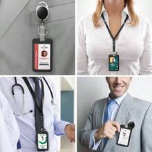 2 Piezas Porta Gafete Hombres y Mujeres, Porta Credencial Vertical, Con Mosquetn Retrctil y Lanyard Desmontable, Porta Credenciales para Tarjetas de Identificacin, Tarjetas de Acceso y Pases. - Negro - Ver 6
