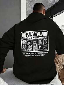 1 Sudadera de Tienda Local para Hombre con Capucha Gruesa y Estampado de Morelos, Zapata, Juárez y Marcos, Estampado de Patrón Blanco y Negro de 260G, Impresión de Alta Calidad, Corte Holgado Básico, Adecuada para Hombres y Mujeres, Versátil, Lavable a Máquina, Mantiene el Cálido, Cómoda, Tallas S a XL, Ropa Deportiva Casual Diaria, Esencial para Otoño e Invierno. - Negro - Ver 1