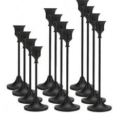 12pcs Elegant & Romantic European Candles For Dinner, Wedding Decoration, 6pcs Tabletop Candle Holders, Conical Metal Candle Holders, Room & Home Decor - Black - View 11