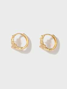 1 Pair Elegant Copper 18K Gold Plated Artificial Zirconia Four-Leaf Clover Hoop Earrings, Suitable For Women's Daily Wear, Gift For Friends On Holidays And Birthdays - Yellow Gold - View 5
