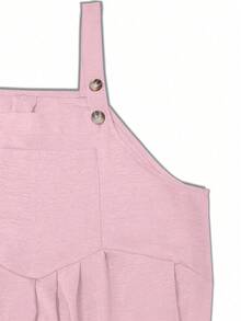 Plus Size Women's Sleeveless Wide Leg Jumpsuit With Pockets, Loose Casual Solid Color, Suitable For Autumn/Winter, Valentine's Day - Pink - View 9