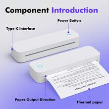 Portable Printers Wireless For Travel, Support 8.8" X 33" US Letter, Bluetooth Thermal Printer Compatible With IOS, Android & Laptop, Inkless Mobile Printer For Office, Home, School - 白色 - 查看 7