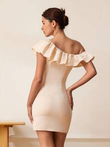 1 Stück einfarbiges romantisches Rüschen/Volant Saum Partykleid, geeignet für Party, Jahrestag, Abschluss, Abenddate, Valentinstag - Champagnerfarben - Übersicht 2