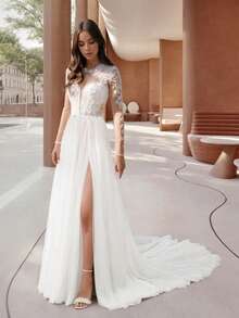 Romantic Long SLeeves Tulle Wedding Gown - Perfect For Christmas, Halloween, Weddings, Proms & Birthdays - 白色 - 查看 6