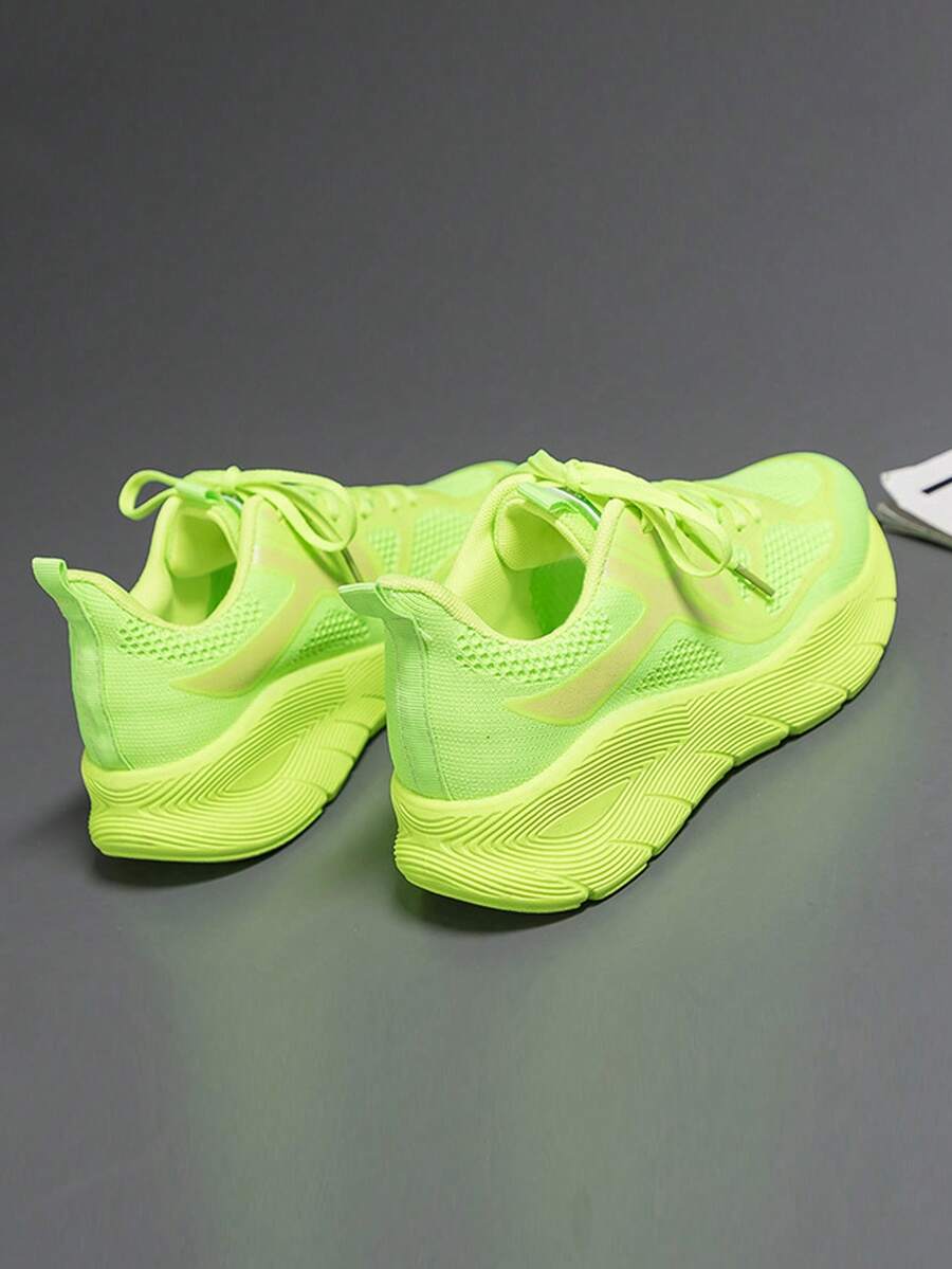 Breathable Mesh Thick-Sole Chunky Sneakers, Unisex Platform Shoes, Criss-Cross Strap Outdoor Sports Shoes For Spring, Summer, Autumn - Green - View 1