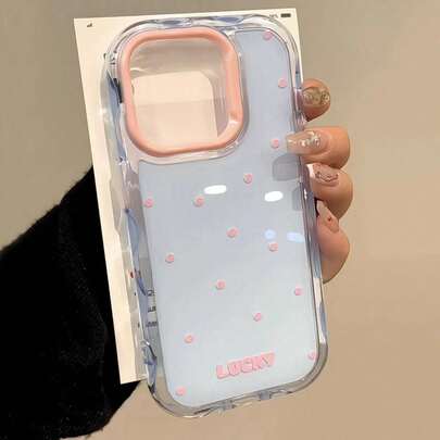 粉蓝波点时尚硅胶手机壳，1个装，幸运波点蓝色背景，兼容 16 Pro Max、15新款、16 Pro、热门14，硅胶保护套，兼容 13、16、15 Pro、17 Pro Max、17 Pro、17智能手机，春季生日礼物